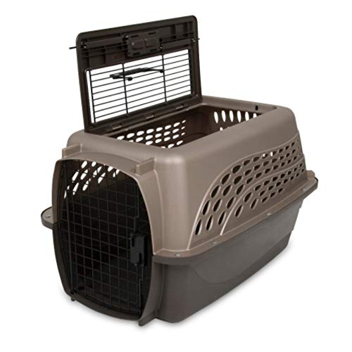 Petmate Dog Crates for Small Dogs & Cat Carriers, Two-Door Plastic Pet Kennel, Top & Front Loading, Made in USA, 24" For Pets Up To 15 lb, Pearl Tan | Plastic pet kennel made in USA, for small pups and kittens, dual entry design, great for travel and vet