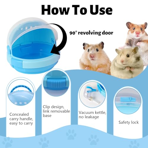 Blue Portable Hamster Carrier with Water Bottle & Handle, Breathable Guinea Pig Travel Cage, Pet Small Animal Carrier Carrying Case for Gerbils Mice Hedgehog Outgoing Transport (7" x 6.2") - color: Blue