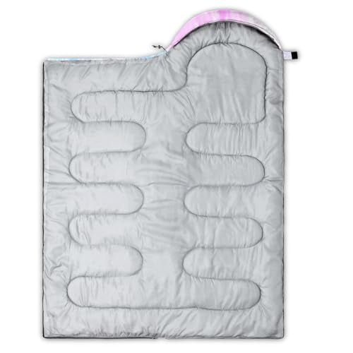 HOSIMA Dear Hunting Pattern Cold Weather Sleeping Bags for Kids Adults. | Black Light Weight Waterproof Sleeping Bags for Outdoors Hiking - color: Blue-pink