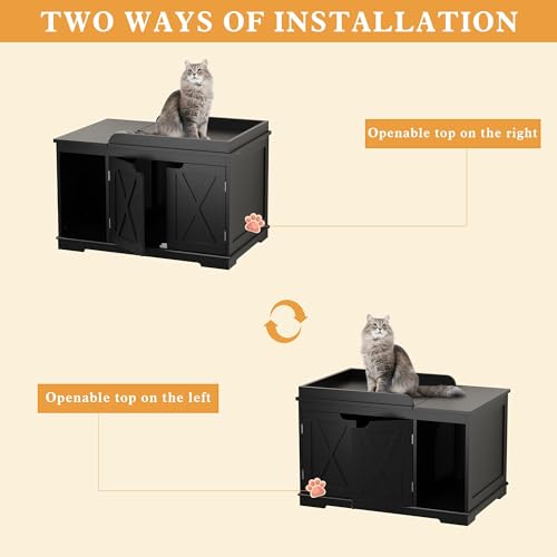 PUPETPO Cat Litter Box Enclosure Furniture, Hidden Litter Box Cabinet with Flip Top, 31.5" Indoor Cat House Washroom for Kitty, Medium and Large Cat, Black - color: Black