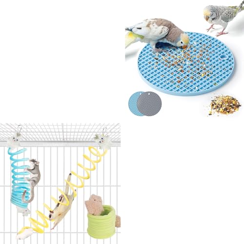 Small Pet Play Essentials 2 Bird Foraging Mats with 3 Elastic Climbing Ropes for Parrots Sugar Gliders and Small Animals
