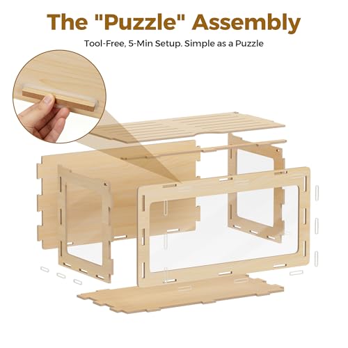 COZIWOW Wooden Hamster Cage 32" Large Small Animal Habitat Enclosure | Chewproof Acrylic Panel, 270° Panoramic View, 32x16x16" Spacious Cage, Ventilated Top, Tool-Free Assembly, Fit Gerbil