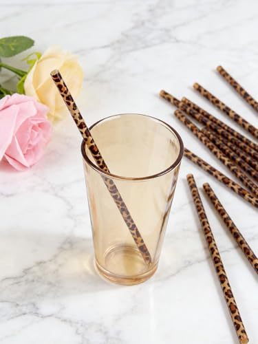 10 Pcs Reusable Leopard Straws Hard Plastic Drinking Straw and Cleaning Brush Leopard Print Animal Drinking Straw Statement Cheetah Animal Straws for Party(Brown) - color: Brown