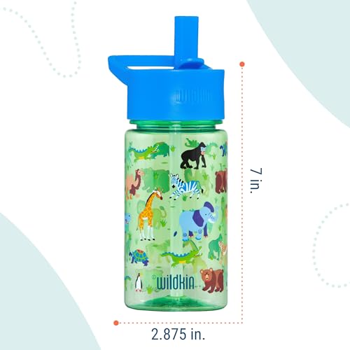Wildkin 16 oz Tritan Water Bottle with Leakproof Straw Lid, Wild Animals | Lightweight Tritan, dishwasher safe, straw lid helps prevent leaks when closed, easy for little hands, ages 3+ - color: Wild Animals, size: 16 Ounces