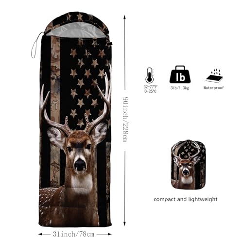 HOSIMA Dear Hunting Pattern Cold Weather Sleeping Bags for Kids Adults. | Black Light Weight Waterproof Sleeping Bags for Outdoors Hiking - color: Brown-a