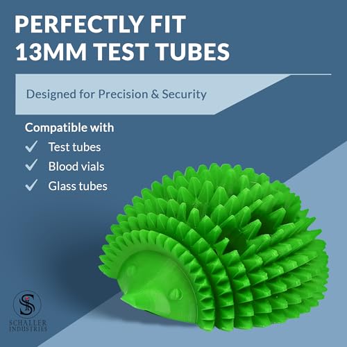 S I Schaller Industries Hedgehog Test Tube Holder, 16mm - Veterinary Blood Test Tube Rack, Holds 12 Vials, Compact Fun Design Organizer for Veterinary and Research Lab Use - Green - color: Green, size: 16mm Tubes
