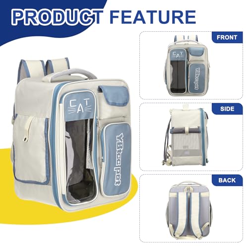 Pet Backpack Carrier, Portable and Ventilated, Oxford Cloth, Dogs Cats and Little Animals Travel Bag 12.99" Up to 16.5 Lbs, (Blue), Intended for Hiking/Camping/Traveling - color: Blue