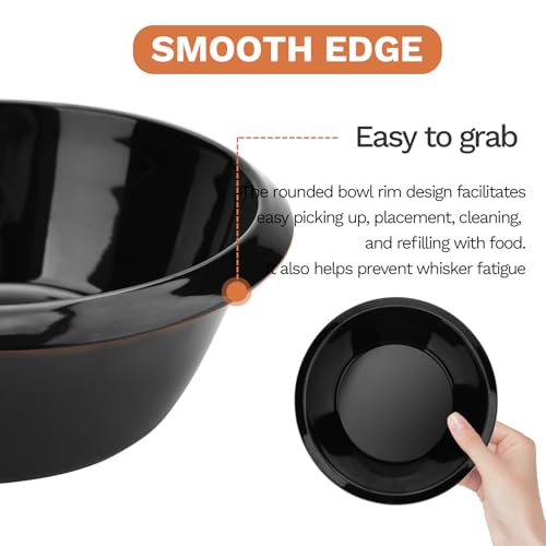 2PCS Cat Bowls Pet Feeding Dish 6.3 Inch, Wide Pet Bowl Pet Feeding Bowl for Indoor Cats, Replacement Food and Water Bowl, Wide Shallow Feeder Bowls for Kitten, Puppy, Rabbit (Black)