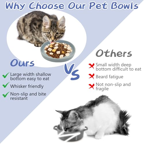 Fhiny 2 PCS Silicone Cat Food Bowls Shallow Dog Bowl 7" Non-Slip Pet Feeding Dishes for Dry and Wet Food Whisker Fatigue Cat Plates for Kitten Puppy and Small Pets (Gray) - color: Grey