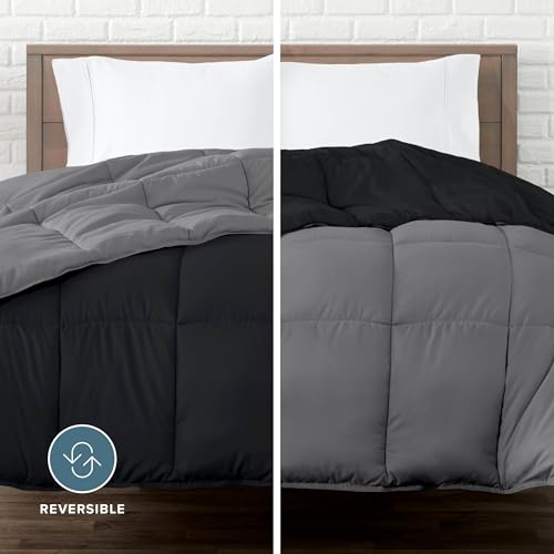 Bare Home Twin/Twin Extra Long Comforter - Reversible Colors - Goose Down Alternative - Ultra-Soft - Premium 1800 Series - All Season Warmth - Bedding Comforter (Twin/Twin XL, Black/Grey) - color: 07 - Black/Grey, size: Twin/Twin XL