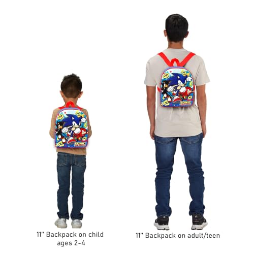 Sonic Mini Backpack for Kids - Bundle with 11” Video Game Mini Backpack Plus Stickers, Water Bottle, More | Sonic Preschool Bag for Boys, Girls, Kids