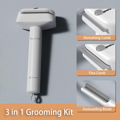 3-1 Dog Hair Grooming Tools for Deshedding, Dematting with Flea Comb | Compact Design, Suitable for Short & Thick Hair, Round Teeth, Sturdy Material, for Cats & Dogs, hassle-free