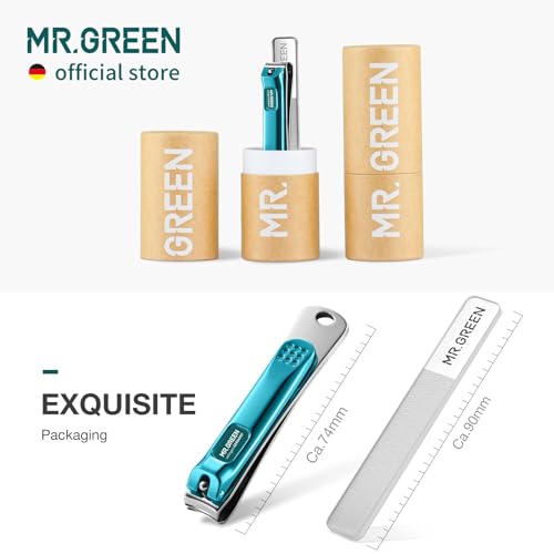MR.GREEN Nail Clippers Curved Blades Fingernail Cutter Nippers Manicure Scissors Stainless Steel Pedicure Tools with Nail Flies (Medium-Blue+Glass File) - color: Medium-blue+glass File