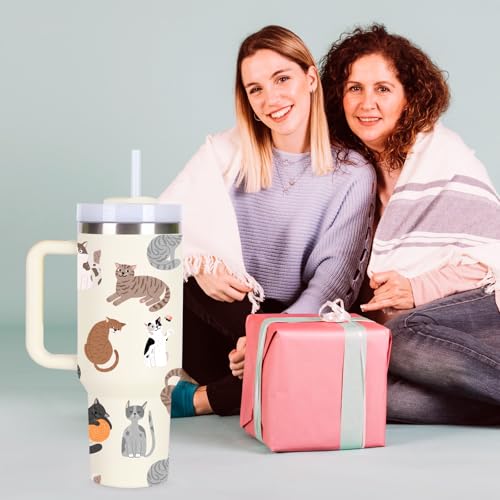 momocici 40oz Cats Tumbler with Handle Gifts for Women.Cat Lover Cups Tumbler Gifts for Women.40 oz Birthday Christmas Cat Cup Tumblers for Cats Lover. - style: Cat