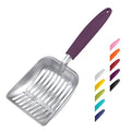 Cat Litter Scoop, Aluminum Alloy Sifter, Kitty Metal Scooper, Deep Shovel, Long Handle, Poop Sifting, Kitten Pooper Lifter, Durable, Heavy Duty, for Litter Box - color: FLAT Aluminum \ #07 Violet Handle, size: Small