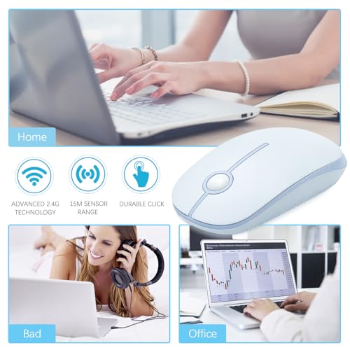 VssoPlor Wireless Mouse, 2.4G Slim Computer Laptop Mouse, Light Blue | Portable Mouse, Plug & Play USB Nano Receiver, Quiet Silent Optical Mice for Notebook, PC, Laptop, Computer, Windows, Mac - color: Light Blue