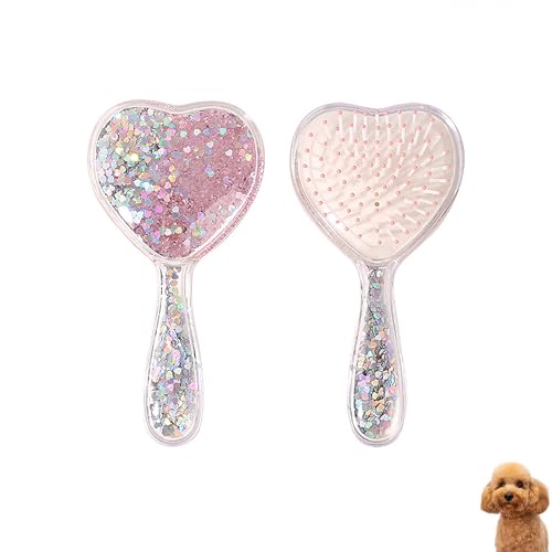 Small Dog Brush, Soft Brush for Shih Tzus, Yorkies, Maltipoos, Maltese, Love Shape Puppy Massaging Hair Comb for Small Dogs Cats Rabbits of All Hair Types (Glitter Pink) - color: Glitter Pink