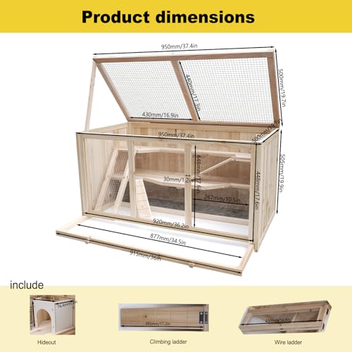 Wooden Large Hamster Cage, 3 Tier Small Animal Habitat with Tray, Natural Wood Exercise Play House for Hamsters