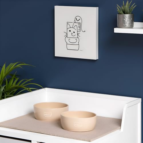 Pearhead Ceramic Cat Bowl – Neutral Taupe “Meow” Design, Holds 1.3 Cups, Stoneware Pet Dish, Whisker-Friendly Pet Feeding Bowl, Non-Skid, Small (Pack of 2) - color: Taupe "Meow", size: Single Bowl (Pack of 2)