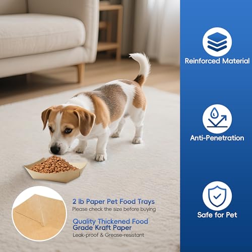 100pcs Disposable Cat Dog Food Bowls, 2Lb Disposable Pet Food Bowl, Paper Food Trays for Wet, Dry Food and Water, 16 oz Feeding Bowl for Puppy, Small Dog, Medium Dog, Cat