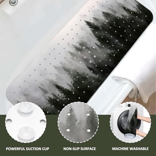 Misty Forest Bathtub Mat Non Slip, Baby Bath Mat for Tub Rubber Tub Mat, Kids Bath Mats for Bathroom Nature Trees Anti Slip Shower Mat with Suction and Drain Holes Machine Washable, 40″X16″ - color: C02, size: 40" x 16" (Rectangular)