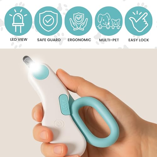 LED Pet Nail Clipper with Safety Guard for Cats & Small Dogs - Claw Trimmer with Light for Nail Bloodline - Razor Sharp Blades for Kitten Bunny Rabbit Bird Ferret Guinea Pig Hamster