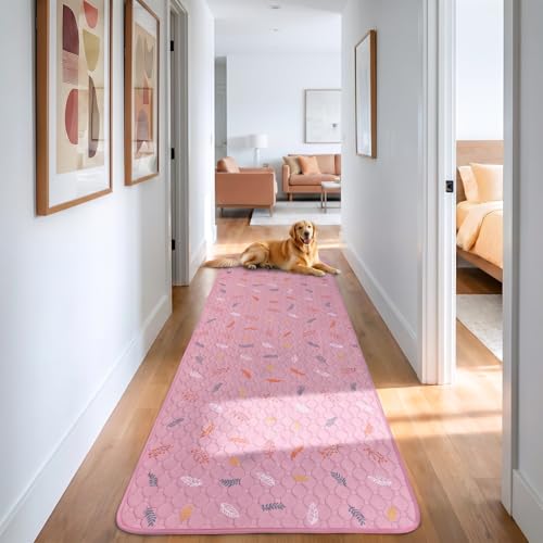 Sunheir Washable Pee Pads for Dogs Large 24" x 72" 2-Pack Reusable Puppy Pads Pet Training Pads, Absorb Dog Mats, Whelping Pad, Non-Slip Protects Against Urine Leakage, Runner Rug (Leaves - Pink) - color: Leaves - Pink, size: Runner 24x72 Inch (Pack of 2)