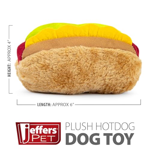 Jeffers Pet Plush Food Themed Dog Toy with Squeaker, 6 inch - Hotdog - color: Brown Hotdog