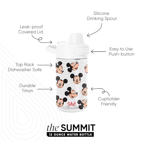 Simple Modern Disney Kids Tritan Plastic Summit Water Bottle | 12 oz BPA-Free Cup with Covered Leak Proof Straw Lid for Boys, Toddlers | Mickey Mouse Fun - color: Disney: Mickey Mouse Fun, style: Covered Lid | 12oz