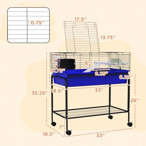 PawHut Two-Story Small Animal Cage Removable from Stand, Guinea Pig Cage with Shelf & Wheels, Pet Habitat for Hedgehog, Chinchilla, Ferret, 33" x 18.5" x 35", Blue | Removable from Stand, Guinea Pig Cage, Pet Habitat for Hedgehog, Chinchilla, Ferret - col