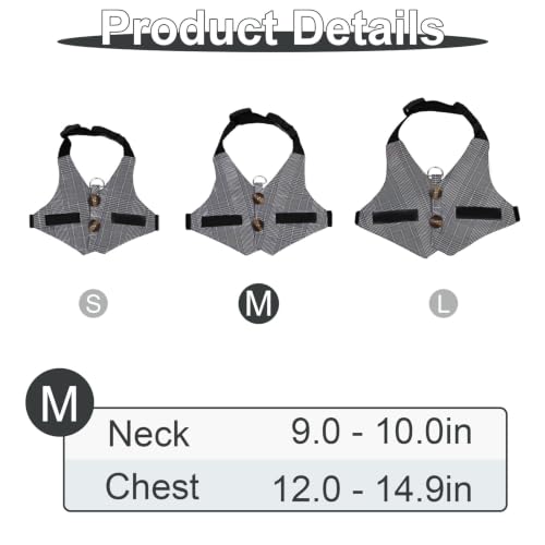 Hypeety Multipurpose Rabbit Vest Harness and Leash Set Adjustable Soft Vest | Breathable and ligthtweight vest, escape-proof buckles, adjustable neck and chest, for bunnies/kittens, formal suit style, M - size: M