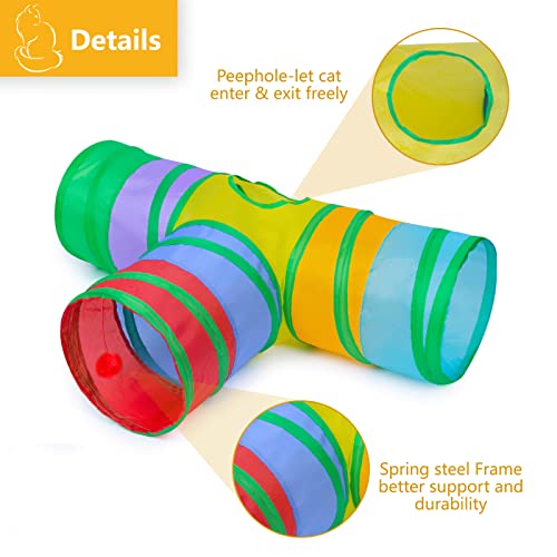 Cat Tunnel, Collapsible Tube with 1 Play Ball Kitty Toys, 3 Ways Cat Tunnels for Indoor Cats, Puppy, Kitty, Kitten, Rabbit (Rainbow) - color: T Shape Rainbow