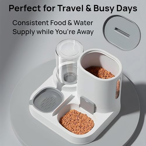 Automatic Cat Feeder and Water Dispenser 2-in-1 Food Bowl Station | Gravity Station for Small Cats Dogs Kitten Puppy, Auto Feeding Supplies, Automatic Cat Food and Water Dispenser