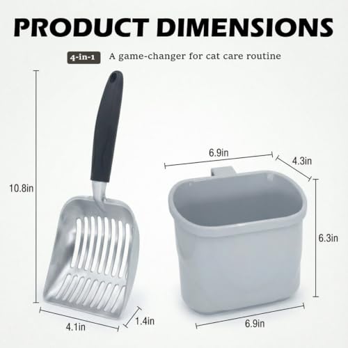 4-in-1 Cat Litter Scoop with Holder, Metal Litter Scoop Includes Portable Small Broom and Dustpan Set, Heavy Duty Stainless Steel Kitty Litter Scooper (Black) - color: #02 - Black Handle