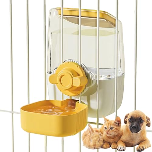 35oz Rabbit Water Bottle, Pet Hanging Automatic Water Dispenser for Small Animal Ferret Guinea Pig Chinchilla Dog Cat (Cage Grid Spacing 1.2''-2.1'') (Yellow)