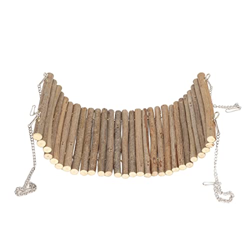 Hamster Wooden Swing, Natural Large Space Climbing Playing Toy with Hanging Chain for Parrots Gerbils and Similar Size Pets (15 * 35CM) - size: 15*35CM