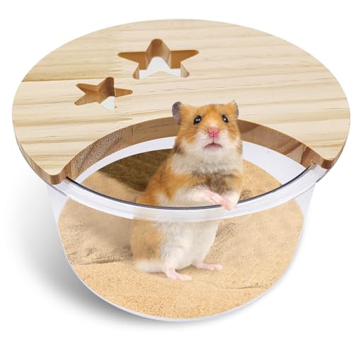 kathson Hamster Sand Bath Box Transparent Gerbil Bathroom & Digging Box Acrylic Small Animals Litter Box Syrian Hamster Dust Bath Container Cage Accessories for Mice Lemmings (Circle) - size: Circle