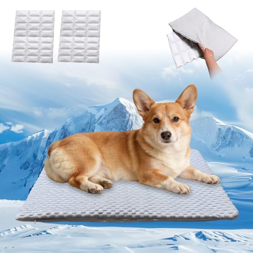 2-in-1 Cooling Mat for Corgis French Bulldogs & Cats, 16"x26", M | 2 SAP Gel Inserts + Q-Max>0.4 Ice-Silk, Waterproof, Machine Washable, Crate Indoor Outdoor - size: Medium 16"x26"