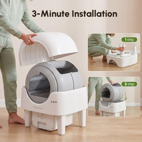Automatic Litter Box, Self Cleaning Litter Box with APP Control, Large Capacity Cat Robot for Multiple Cats, 5 Safety Sensors, 3-Minute Assembly, with Trash Bags, Litter Mat, Cat Step