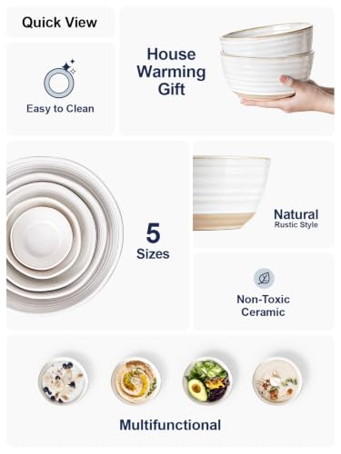 LE TAUCI Large Soup Bowl 42 oz, Ceramic Kitchen Bowl Set for Soup, Pho, Chip, Pasta, Fruits, Salad, Noodle and Ramen- 7 Inch, Set of 4, Arctic white - size: 7 inch