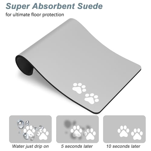 Rnivvi Dog Food Mat, 12" x 19" Footprint Absorbent Dog Cat Bowl Mat for Food and Water, Cute Anti-Slip Rubber Pet Feeding Rug Protect Floors, Puppy Placemat for Feeding & Watering Supplies, Gray - color: A-Gray Footprint, size: 12"x19" (Regular)