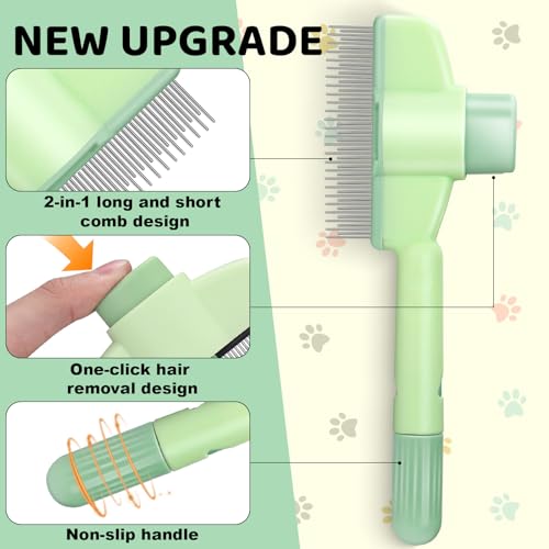 One-click Self Cleaning Cat Comb for Long/Short Haired Cats Dogs | Cat Brush for Shedding,Pet Deshedding Brush,Reduces Shedding,Keeps Coat Healthy,Pet Hair Remover Grooming Supplies