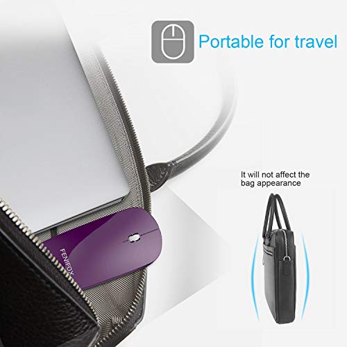 FENIFOX Bluetooth Mouse Slim, Whisper-Quiet Mini Flat Portable Mobile Mice Rechargeable Compatible with Laptop,PC,Android Windows Tablet - Deep Purple | Flat, Portable, Whisper Quiet, 3 Buttons Design , 2400 DPI Precision for iPad Laptop MacBook Tablet iP