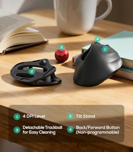 Nulea Wireless Trackball Mouse Ergonomic 21.7 Tilt Stand Thumb Control | Rechargeable mouse with 4 DPI levels,Bluetooth 2.4G connection,3 device switching,precise control,compatible with PC Mac - color: A-Red