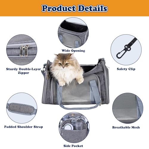 Soft-Sided Cat/Dog Carrier, Car Travel Pet Carrier Up to 16LB with Backpack Straps & Removable Washable Pad, Collapsible Mesh Puppy Carry Bag for Small Animals, Gray - color: Grey