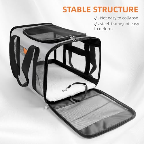 YUNIQUE Soft-Sided Cat & Dog Carrier for Pets Up to 15 Lbs, Airline Approved Collapsible Travel Puppy Carrier with Lightweight Fabric Design (Grey) - color: grey