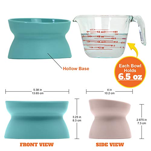 Kitty City Elevated Cat Bowls (Set of 2), Whisker-Friendly Raised Cat Food & Water Dishes, Modern Pedestal Design, Dishwasher Safe, 6.5 oz Each – Teal & Light Pink - color: Pastel, style: Small - Standard