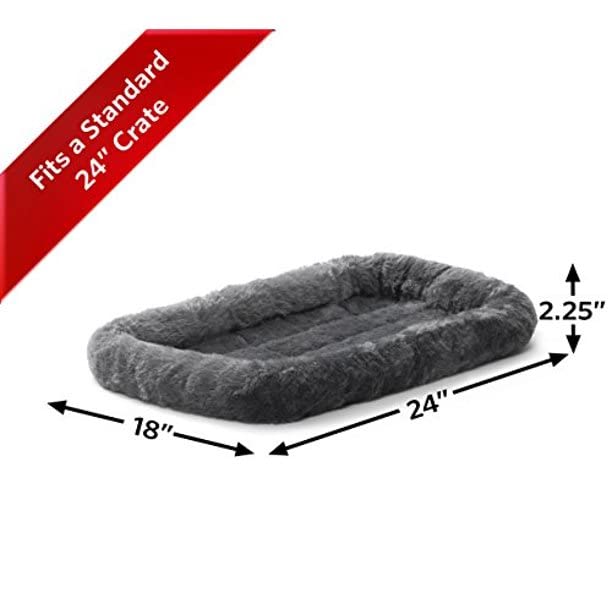 MidWest Homes for Pets QuietTime Dog Bed - Gray Faux Fur Bolster, Ultra-Soft and Machine Washable, Fits 24-Inch Crates and Carriers, for Small Breed Dogs - color: Grey, size: 24 Inch