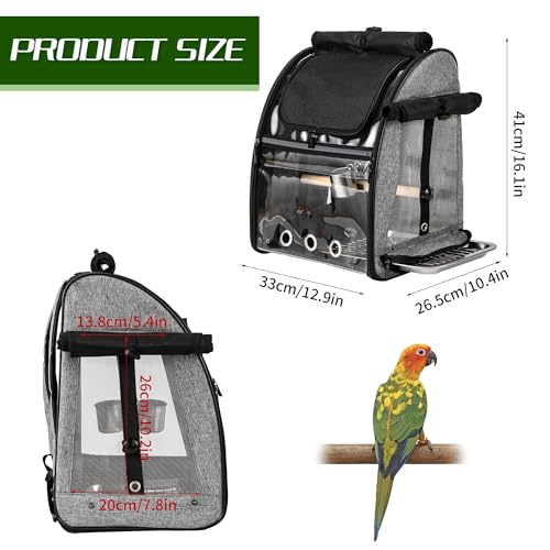 Bird Carrier Bag with Indestructible Stainless Steel Mesh, Bird Travel Cage with Stand, Easy to Clean Backpack for Parrot, Portable Bird Travel Bag, Grey - color: Grey