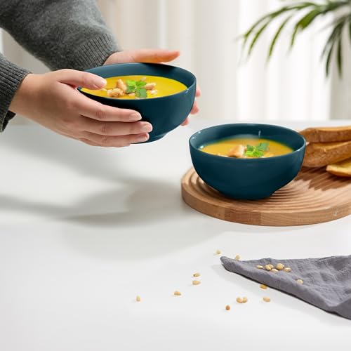 KooK Soup Bowls, Cereal Bowl, Ceramic, Bowls for Kitchen, Microwave, Dishwasher and Freezer Safe, Porcelain Dishes for Pasta, Salad, Oatmeal, Deep Interior, 20 oz, Set of 6, (Teal) - color: Teal, 6 Pack